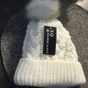 White Knit Beanie with Pom Pom